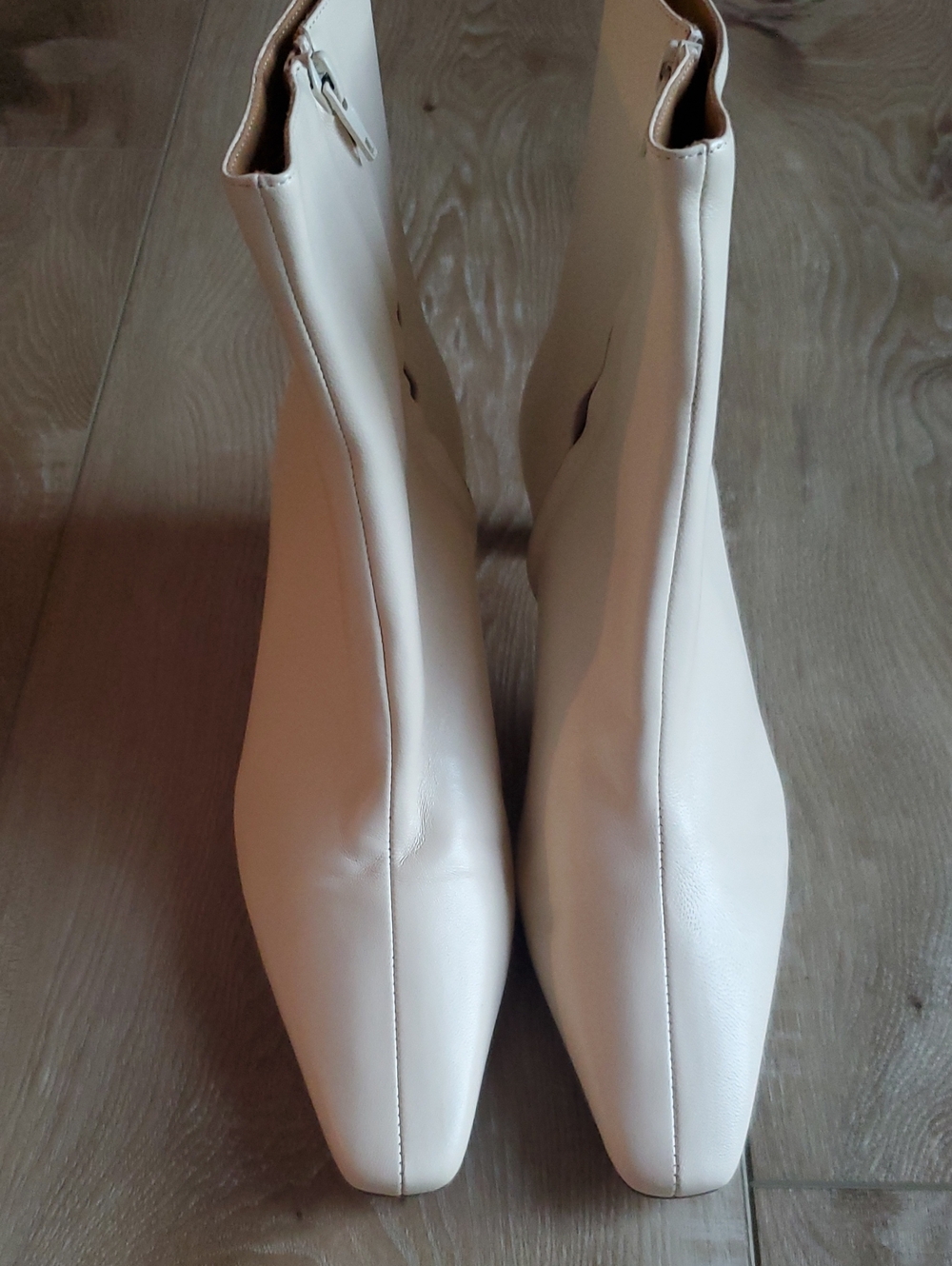 STAUD Wally Cream Square-Toe Ankle Booties with Side Zip